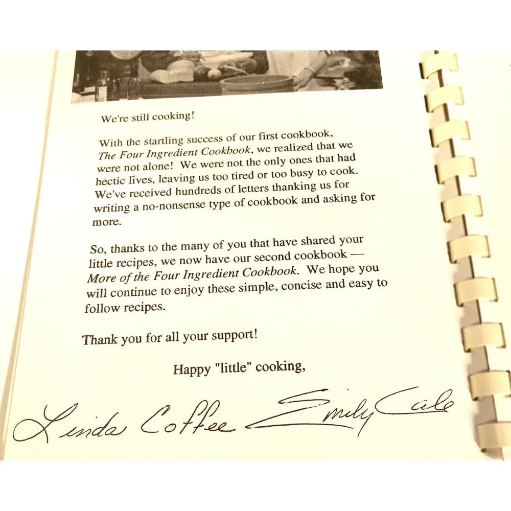 More of the Four Ingredient Cookbook Signed by Emily Cale, Linda Coffee 1994 VTG